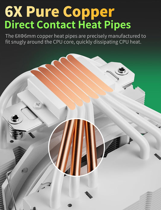 upHere White Dual-Tower 5V ARGB CPU Air Cooler, 6×Ф6mm Heatpipes,Dual PWM Fan Computer Cooling,TDP 265W, Intel LGA2066/2011/1700/1851/1200/115X; AMD AM4/AM5 (158mm in Height) up2TC6