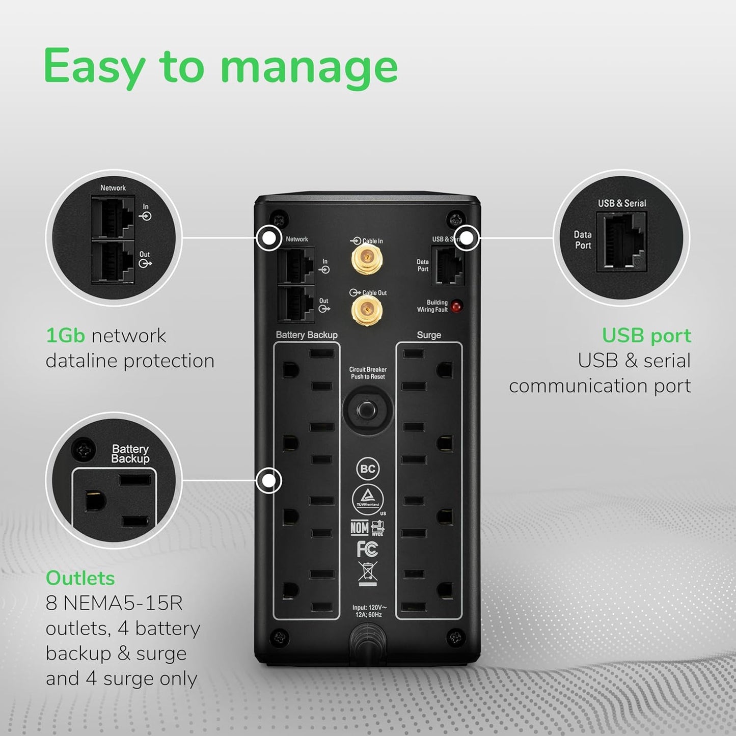 APC 1500VA UPS Battery Backup & Surge Protector, APC UPS Back-UPS Pro (BX1500M)