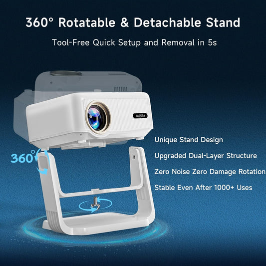 [550ANSI/360°Adjustable Stand] Mini Projector Bluetooth 5.2 & WiFi 6, One-Key Remote Focus+Auto Keystone, 1080P HD, Zoom, Lisowod 2025 Portable Outdoor Movie Projecteur for TV Stick/PS5/HDMI/Phone/PC