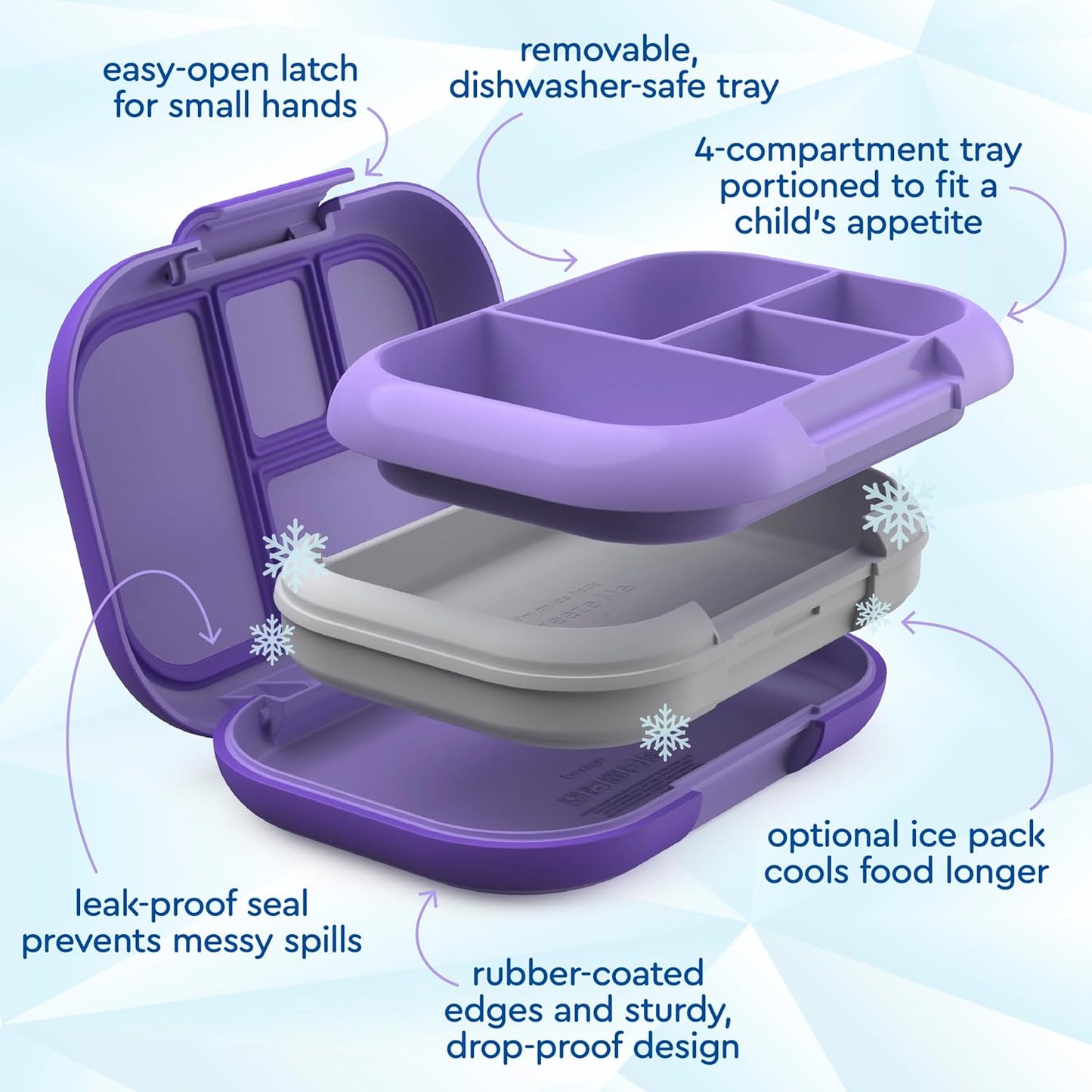 Bentgo Chill Kids Leak-Proof Lunch Box - 4-Compartment Bento Box with Built-In Ice Pack, 3.3 Cup Capacity, PFAS & BPA-Free, Microwave & Dishwasher Safe, Ideal Size for Ages 3 to 7 (Aqua)