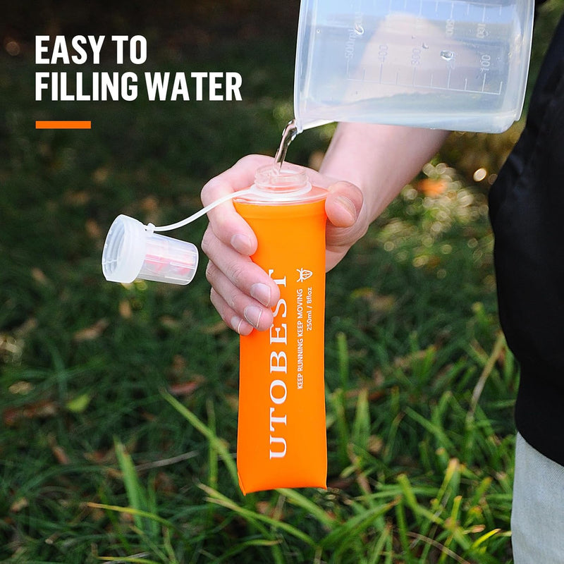 UTOBEST Soft Flask Running Water Bottle Collapsible Water Bottle for Trail Running Hydration Pack Hiking Cycling Climbing 150ML/250ML/350ML/450ML/500ML/550ML