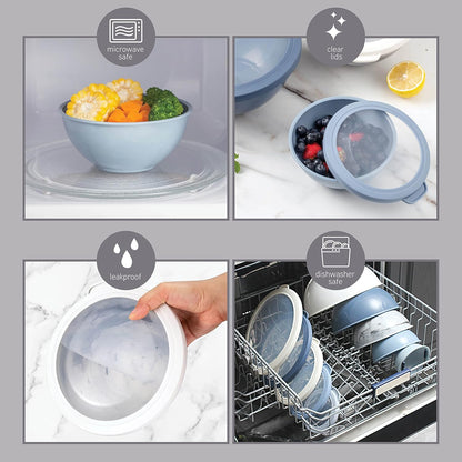 COOK WITH COLOR Mixing Bowls with TPR Lids - 12 Piece Plastic Nesting Bowls Set Includes 6 Prep Bowls and 6 Lids, Microwave Safe Mixing Bowl Set (Mint)