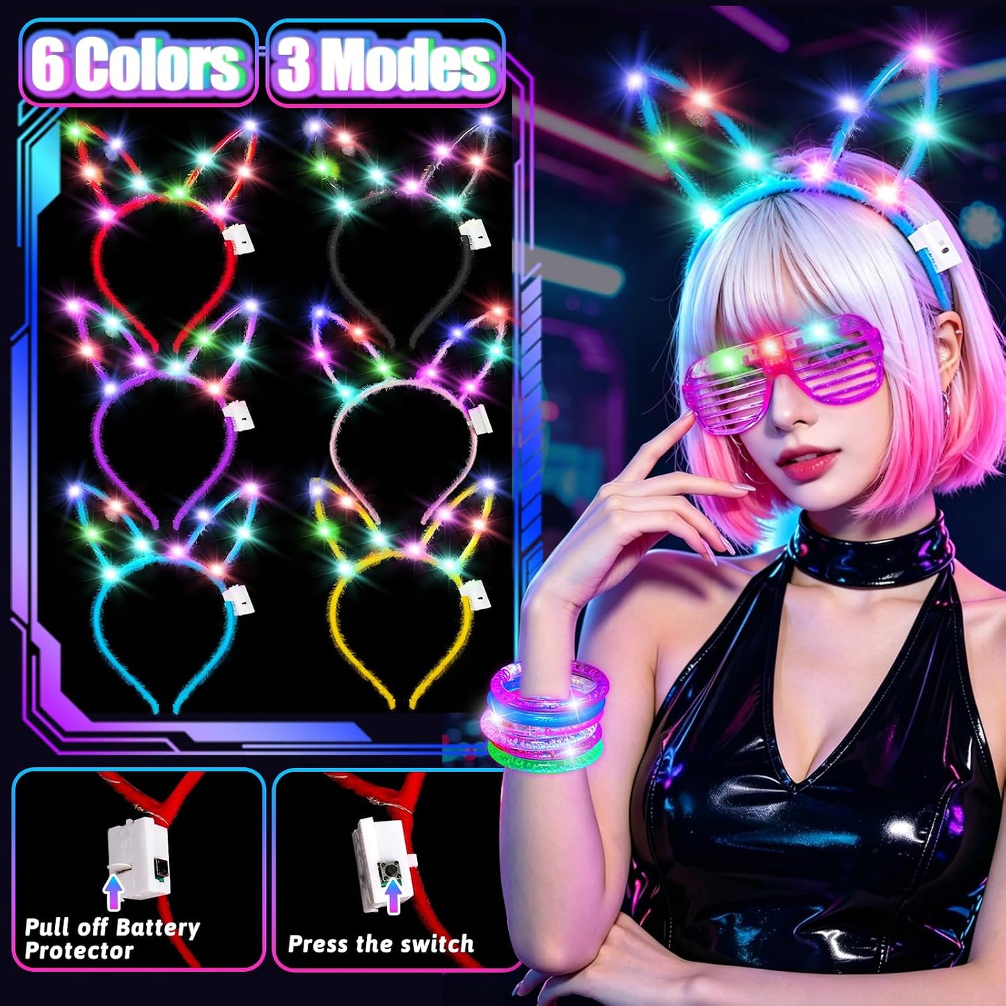 156Pcs Glow In The Dark Party Supplies for Kids/Adults, Light Up Accessories LED Bracelet Necklaces Glasses Headband Glow Sticks Bulk Party Pack Neon Disco Birthday Pool Summer Party Decorations
