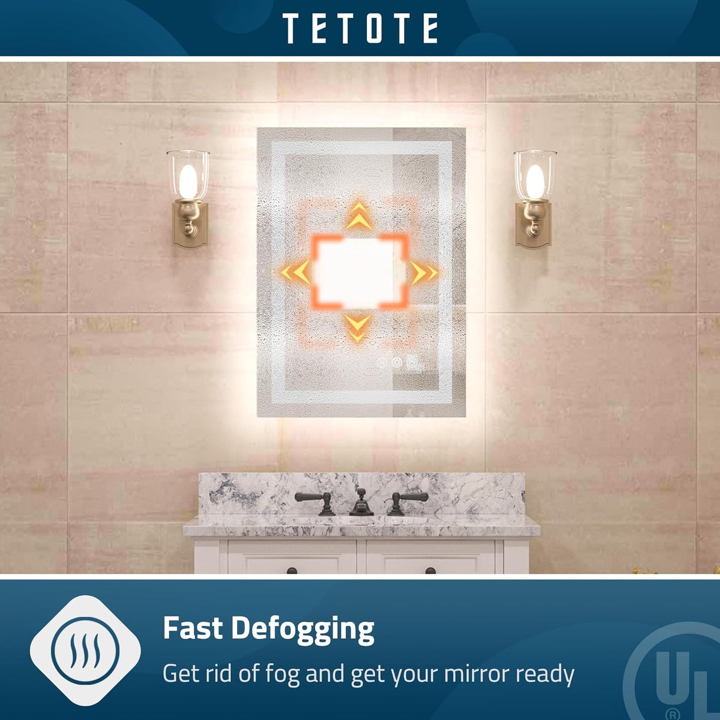 TETOTE 28 Inch Round LED Bathroom Vanity Mirror, Anti-Fog Dimmable Lights IP54 Waterproof Circle Makeup Wall Mounted Mirror