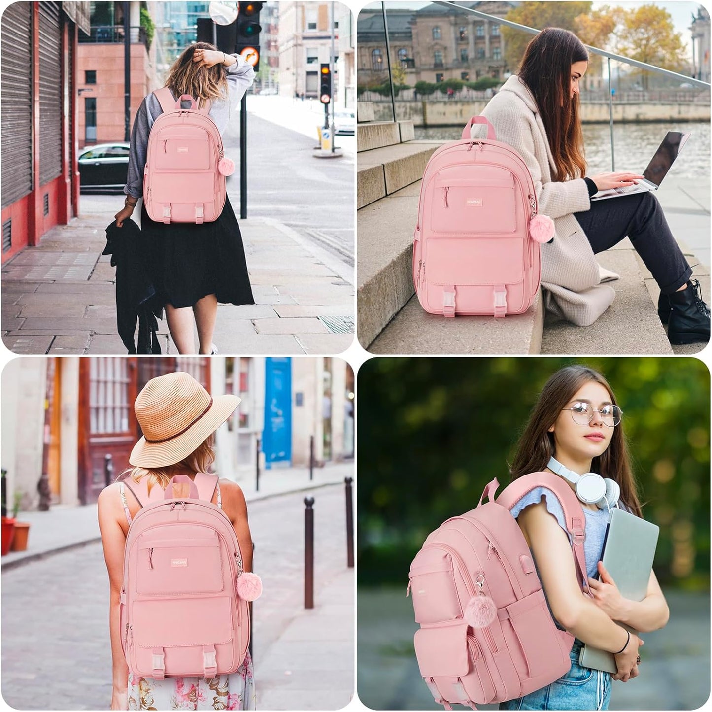 WINDARS Backpacks for Girls, 15.6 Inch School Bag Cute Waterproof laptop Bookbag Large College Backpack for Teen Women Students Anti Theft Travel Daypack Black