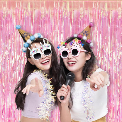BRAVESHINE Pink Glitter Tinsel Foil Fringe Curtain - 2 Pcs 3.2x8.2 ft Metallic Party Supplies Photo Backdrop for Girl Princess Birthday Unicorn Bachelorette Butterfly Bridal Shower Party Decorations