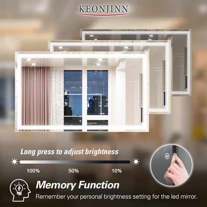 Keonjinn 40 x 24 Inch LED Mirror, Bathroom Mirror with Lights, LED Vanity Mirror, Wall Mounted Anti-Fog Dimmable Lighted Makeup Mirror for Bedroom, IP54 Waterproof (Horizontal/Vertical)