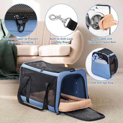 Petsfit Pet Carrier Airline Approved, Soft-Sided Cat Carrier with Patented Car Buckle, Lightweight and Collapsible with Adjustable Shoulder Strap, Soft Cushion,Green