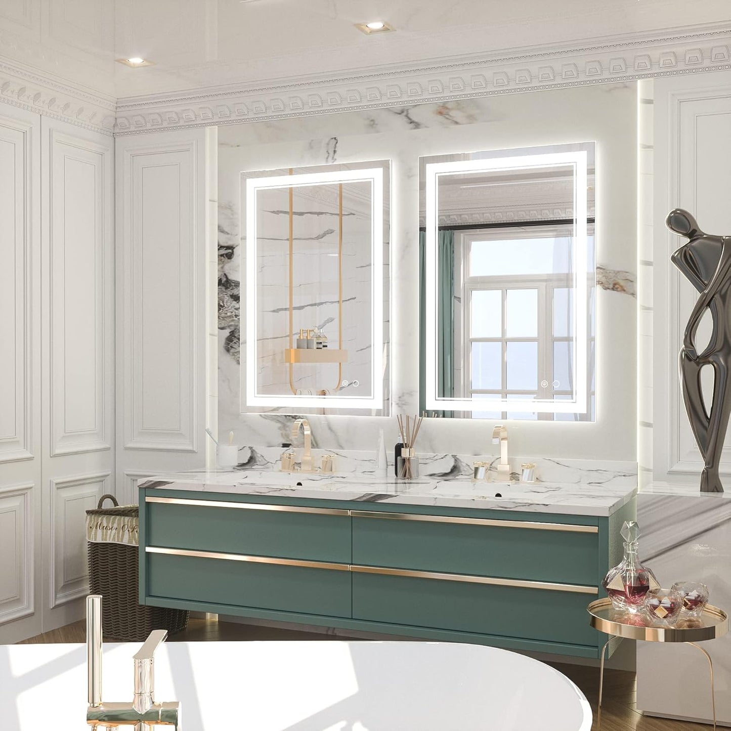 Keonjinn 40 x 24 Inch LED Mirror, Bathroom Mirror with Lights, LED Vanity Mirror, Wall Mounted Anti-Fog Dimmable Lighted Makeup Mirror for Bedroom, IP54 Waterproof (Horizontal/Vertical)