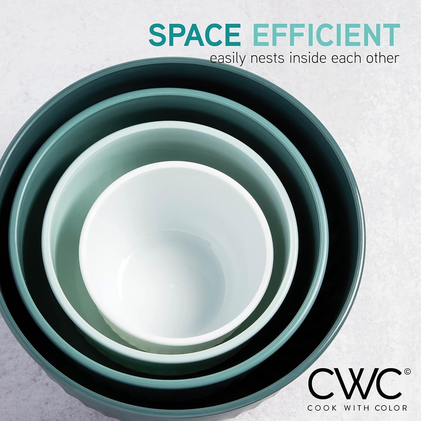 COOK WITH COLOR Prep Bowls with Lids- 8 Piece Nesting Plastic Small Mixing Bowl Set with Lids (Teal Ombre)