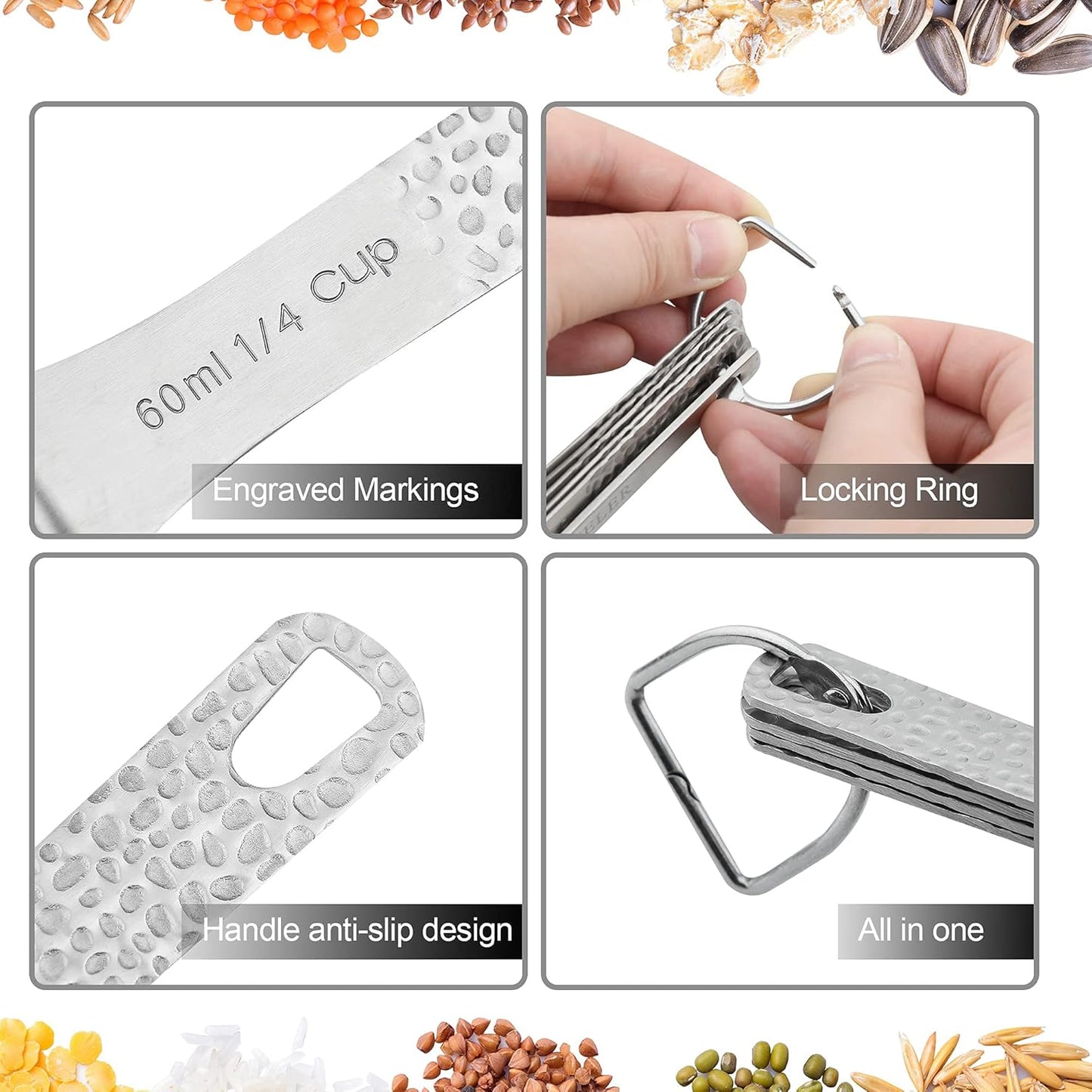 Smithcraft Measuring Cup Set of 8 Stainless Steel Measuring Cups18/8(304) Steel Material Heavy Duty 8 Measuring Cups and 1 Ring Set of 9