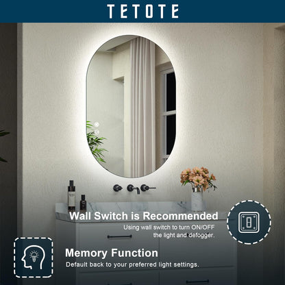 TETOTE 28 Inch Round LED Bathroom Vanity Mirror, Anti-Fog Dimmable Lights IP54 Waterproof Circle Makeup Wall Mounted Mirror