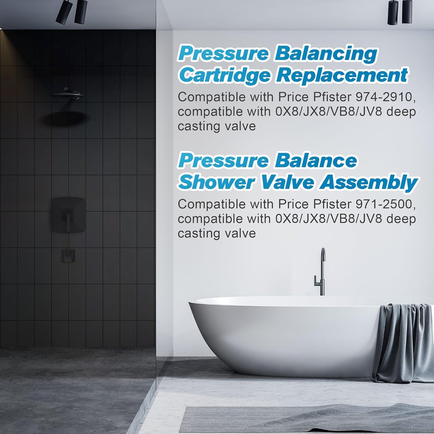 Dreyoo Pressure Balancing Cartridge and Valve Stem Assembly, Compatible with 971-2500 and 974-2910, Compatible with Pfister 0X8/JX8/VB8/JV8 Deep Casting Valve, for Single Handle Tub and Shower Parts