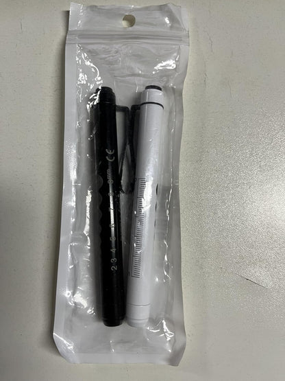 RISEMART Pen Lights for Nurses, 2 Pack Reusable Medical Light with Pupil Gauge and Ruler, White Light LED Penlight for Student Doctors EMT (Black/White)