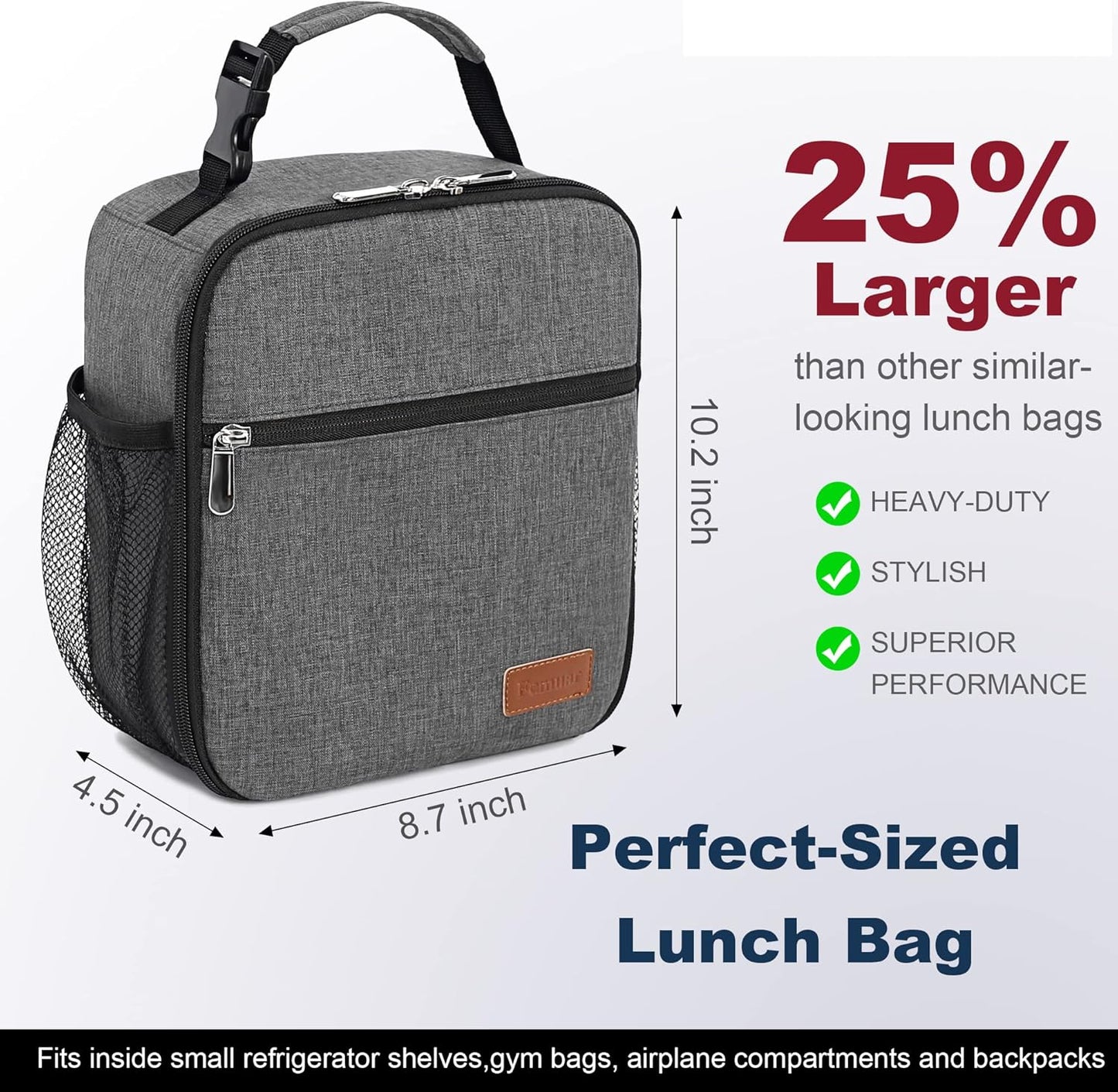Lunch Box for Men Women Adults Small Lunch Bag for Office Work Picnic - Reusable Portable Lunchbox, Black