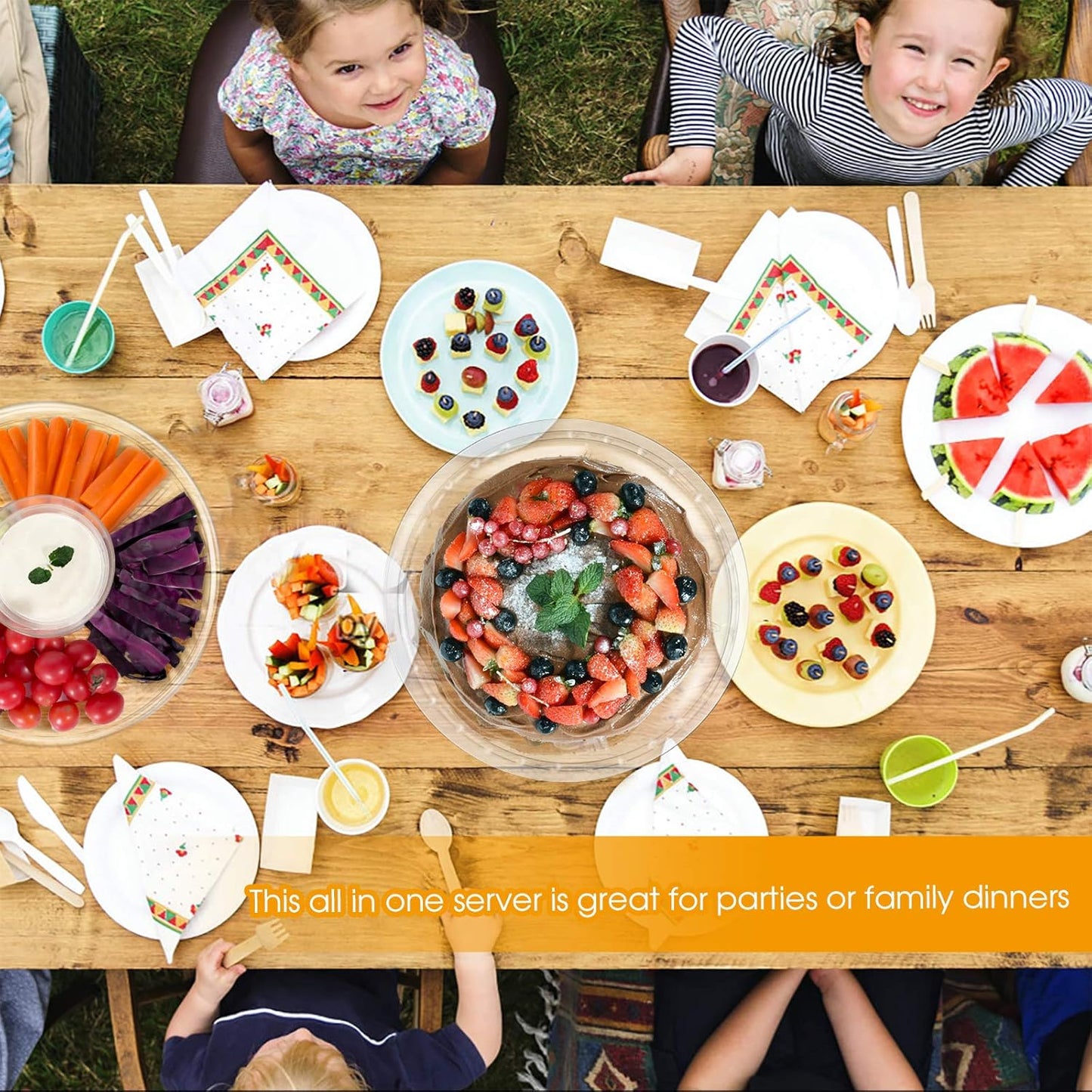 Cake Stand with Demo Cover, 6 in 1 Multi-Functional Serving Platter Display Stand for Christmas Wedding Party, Acrylic Cake Plate/Salad Bowl/Dessert Platter, BPA-Free, Send 1 Fork and 1 Spoon