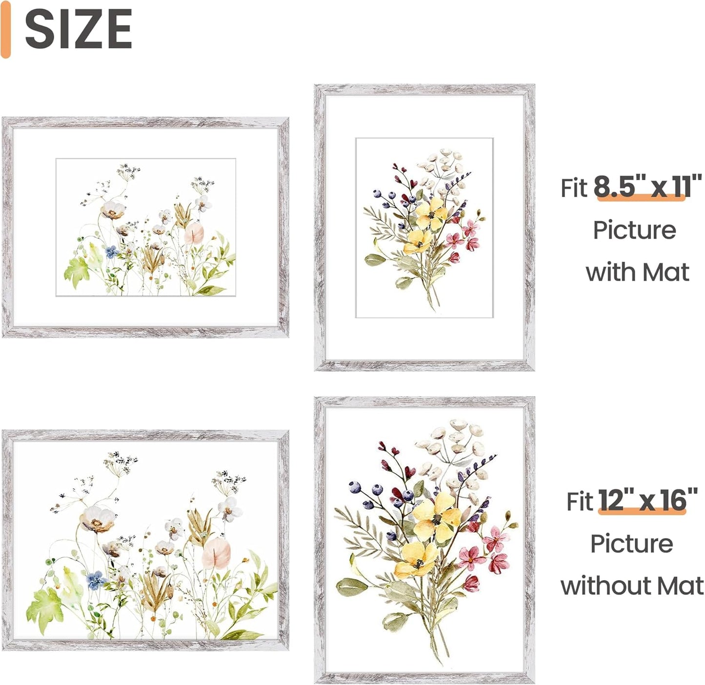 upsimples 11x14 Picture Frame, Display Pictures 8x10 with Mat or 11x14 Without Mat, Wall Hanging Photo Frames, Black