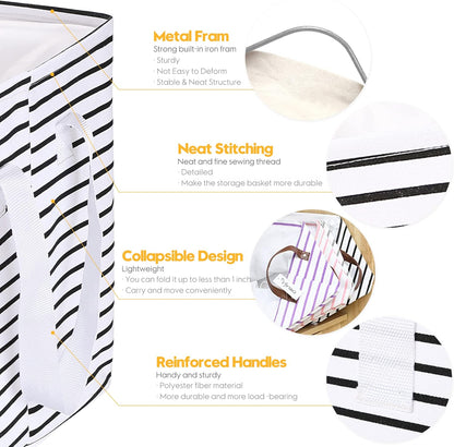 Hinwo 6-Pack Small Canvas Fabric Storage Baskets Set with Handles, Open Storage Bins, Cube Storage Organizer, Shelf Organizer Bins for Closet, 7.9L, 12 x 8 x 5 Inches, Grey Stripe