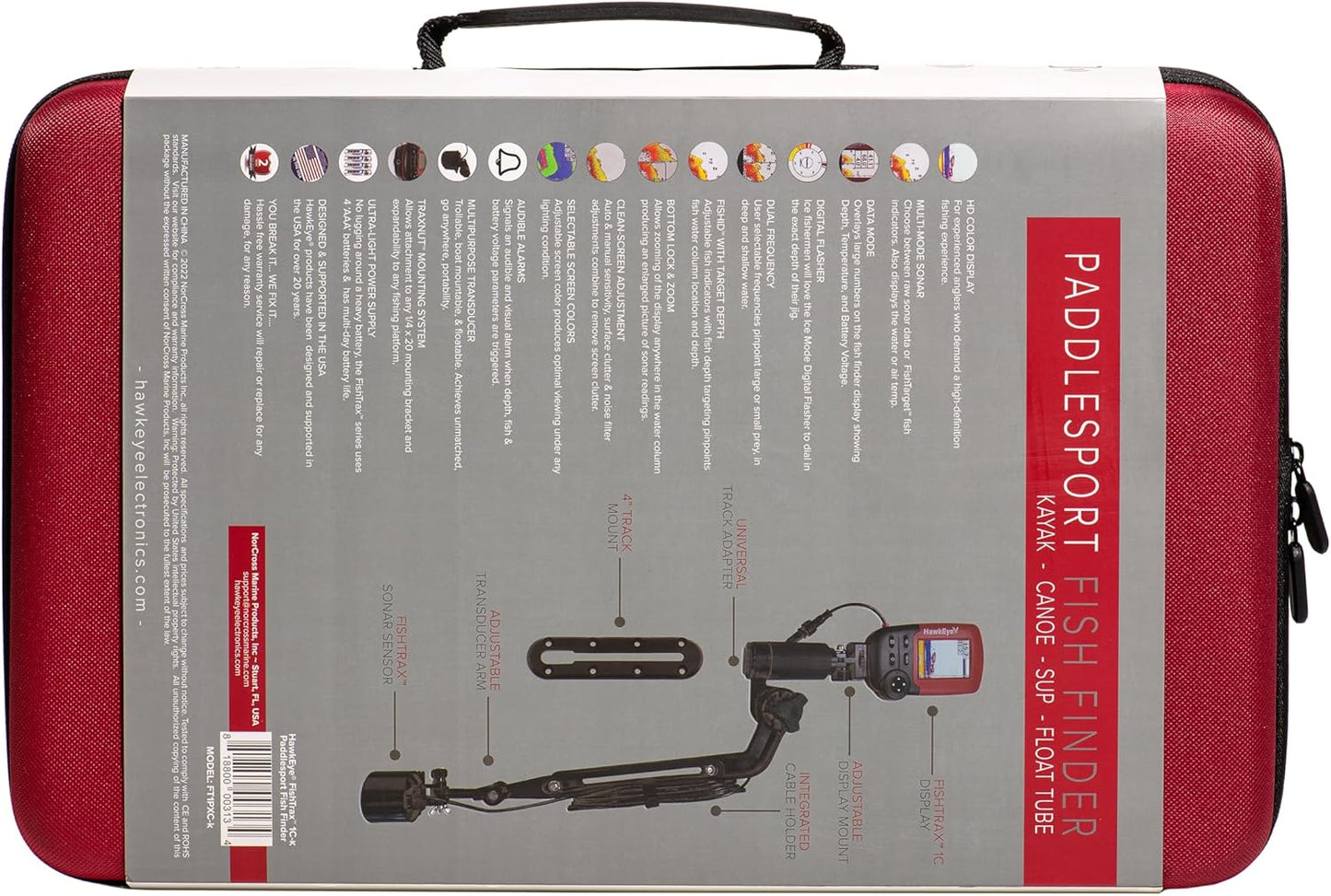 Hawkeye FISHTRAX 1C-K | PADDLESPORT Fish Finder, Red, (FT1PXC-k)