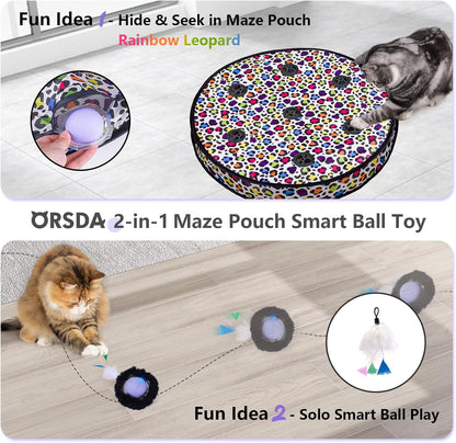 ORSDA Cat Toys Ball – Motion & Chirp-Activated Rolling Ball with 7-Hole Maze Pouch, Interactive Hide-and-Seek Indoor Cat Toy, Automatic Obstacle Avoidance, Purple - PuriLite
