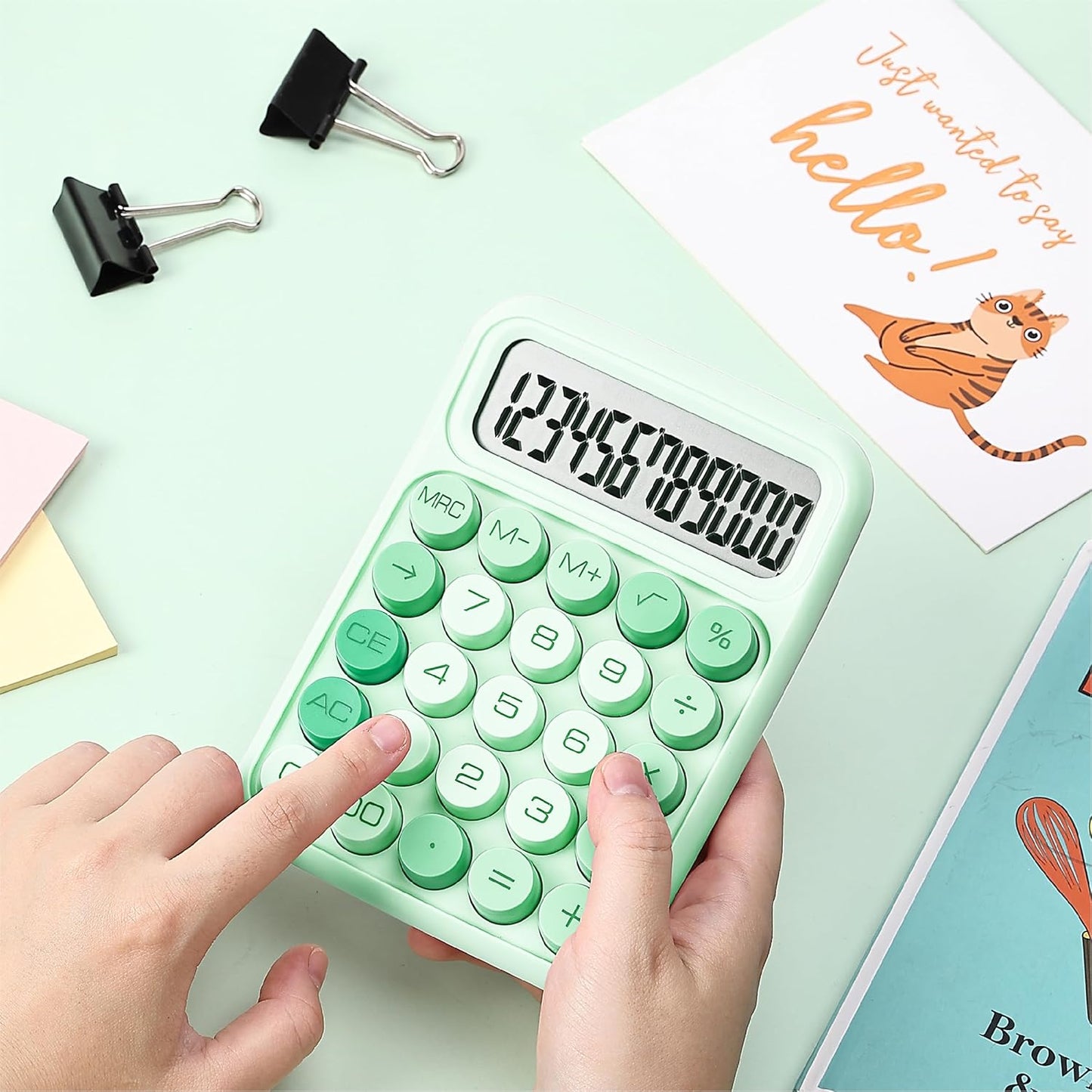 Mr. Pen- Mechanical Switch Calculator, 12 Digits, Large LCD Display, Orange With Big Buttons, Desktop, Cute and Aesthetic Design