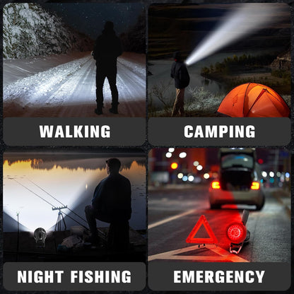 FORTO Rechargeable Spotlight 5000LM, IPX7 Waterproof Flashlight with 5200mAh Long-Lasting Battery, 7 Modes Handheld Light with EVA Case, for Boat, Hunting, Emergency, Outdoor Use