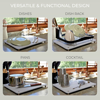 Natureva Home - Stone Dish Drying Mat | Super Absorbent, Quick Dry | Diatomite Mats for Kitchen Counter | Made of Natural Diatomaceous Earth | Absorbing Water Instantly | Design Tide | Colour Graphite