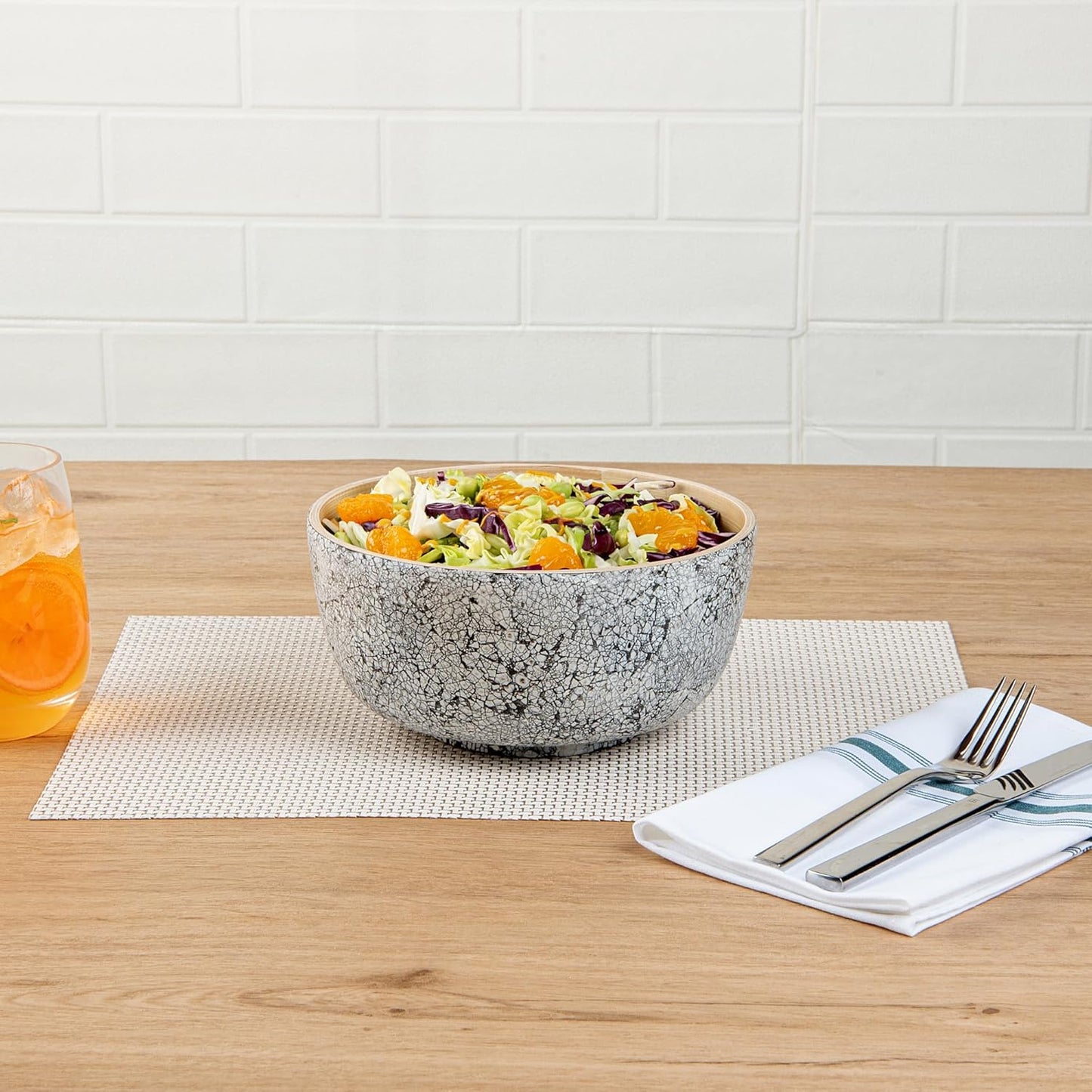 Restaurantware-Bambuddha 51 Ounce Extra Large Salad Bowl, 1 Heavy-Duty Round Salad Bowl - Sustainable, Reusable, Blue Bamboo Serving Dish, for Serving Salads, Fruits, and Appetizers