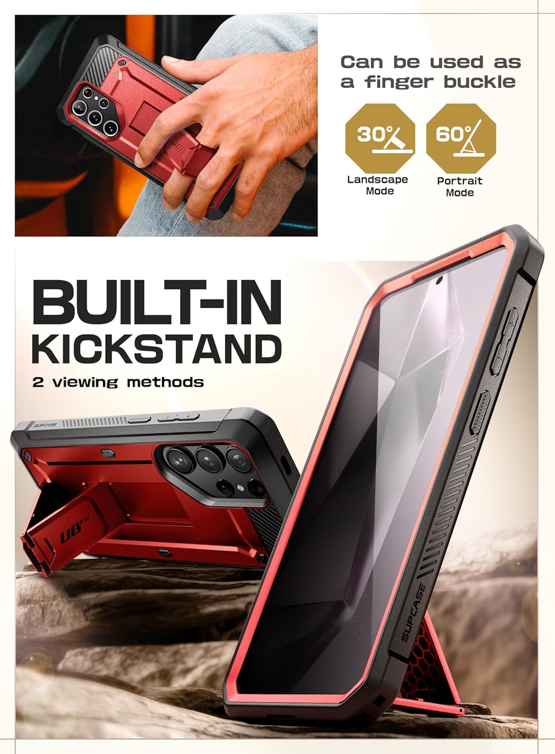 SUPCASE Unicorn Beetle Pro Case for Samsung Galaxy S23 Ultra 5G (2023), [Extra Front Frame] Full-Body Dual Layer Rugged Belt-Clip & Kickstand Case with Built-in Screen Protector (Black)