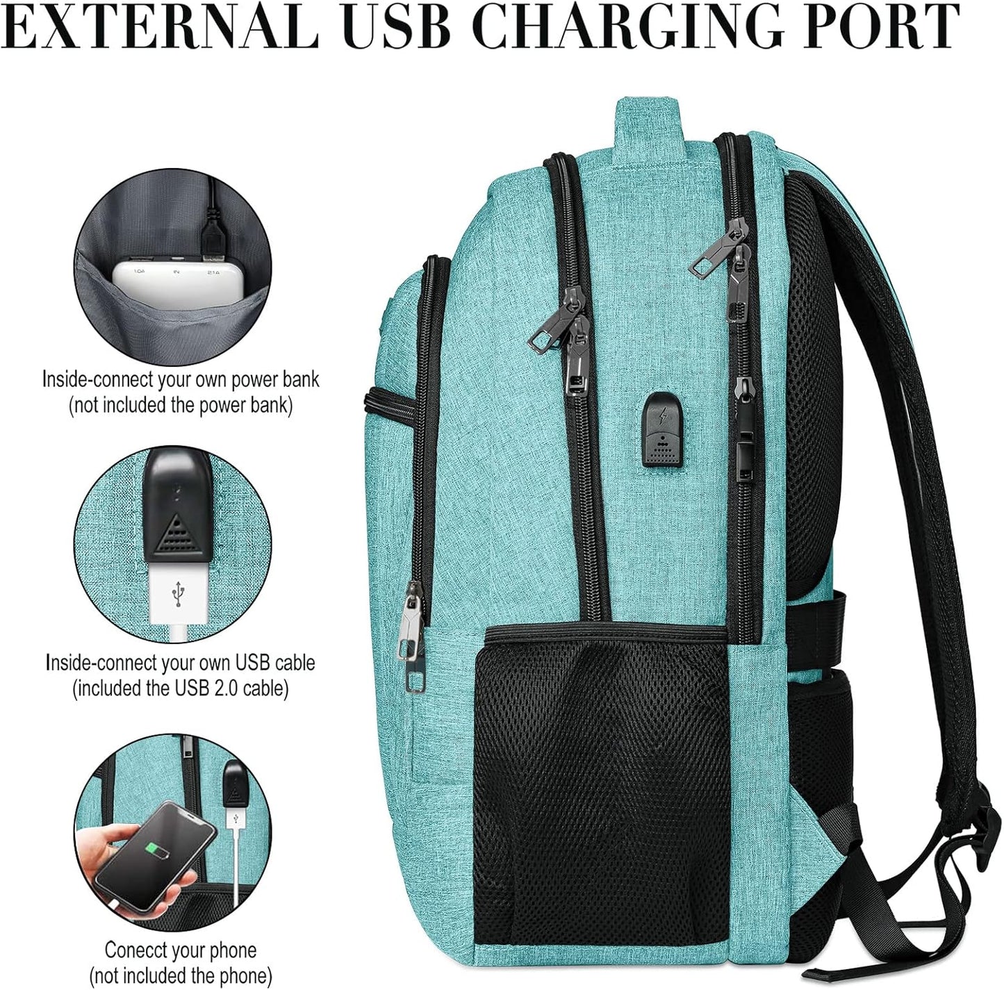 Backpack for Men and Women, School Backpacks for Teen Boys and Girls, Black Water Resistant Back Pack, Business Men Sturdy Computer Bag with USB Charging Port, Gifts