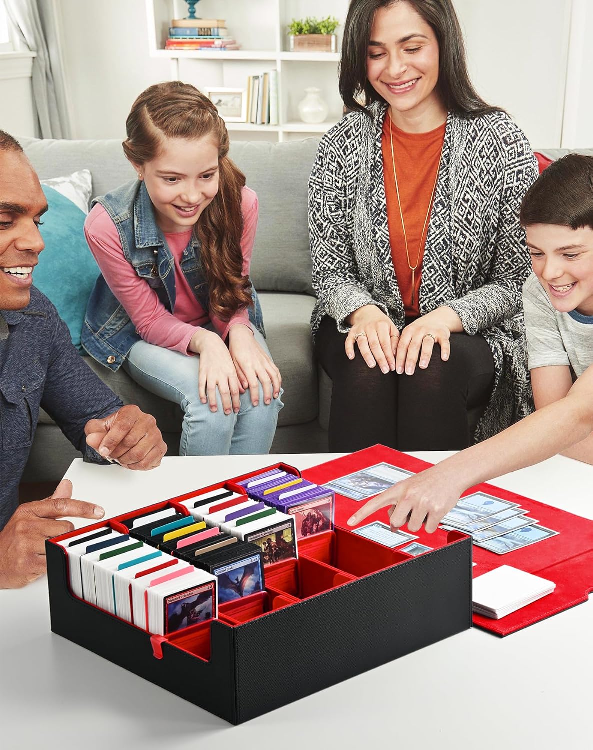 ZLCA Card Storage Box for MTG PTCG, Commander Deck Box Holds 3000+ Cards, Card Storage Case with 4 Stoppers, Card Organizer for TCG Sport Cards (Black)