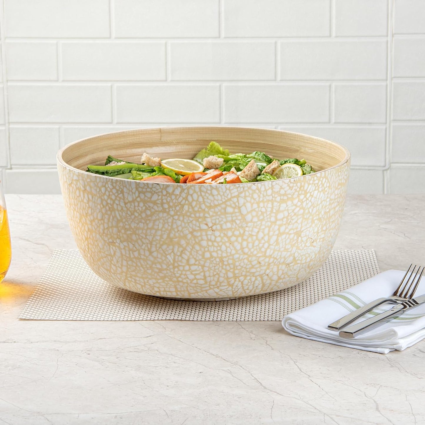 Restaurantware-Bambuddha 51 Ounce Extra Large Salad Bowl, 1 Heavy-Duty Round Salad Bowl - Sustainable, Reusable, Blue Bamboo Serving Dish, for Serving Salads, Fruits, and Appetizers