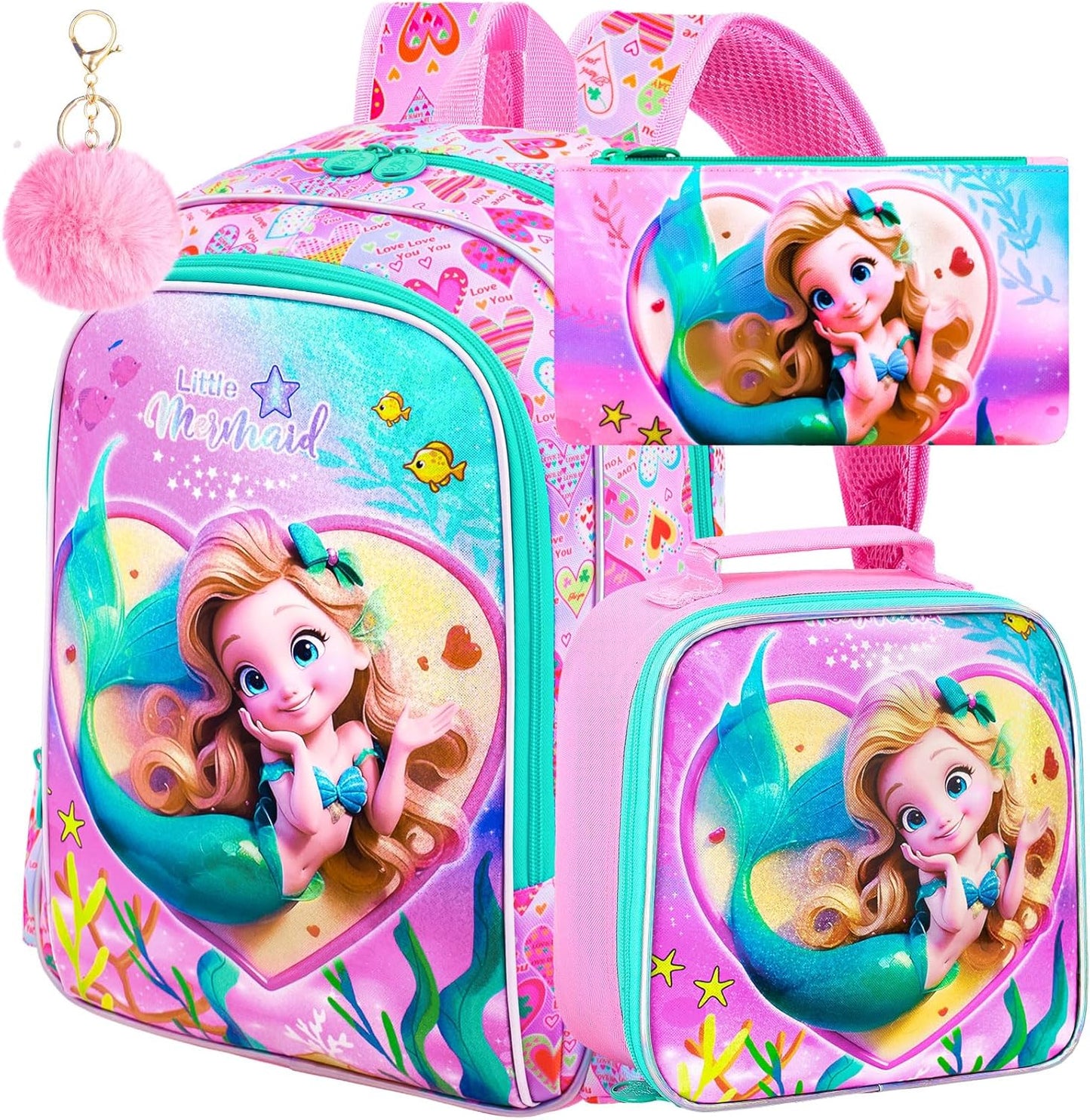 3pcs Backpack for Boys and Girls, 16” Kids Kindergarten Bookbag with Lunch Box, Cute Elementary Backpacks for Boy Girl