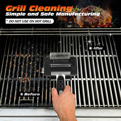 Electric Grill Brush with LED Light, Efficient Grill Cleaning Brush with 350 RPM Stainless Power Roller, Grill Brush Bristle Free Blasts Away Burnt-On Food for Gas/Charbroil Grates (Black)