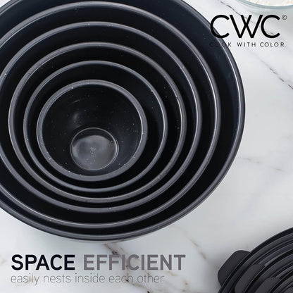 COOK WITH COLOR Mixing Bowls with TPR Lids - 12 Piece Plastic Nesting Bowls Set Includes 6 Prep Bowls and 6 Lids, Microwave Safe Mixing Bowl Set (Green)