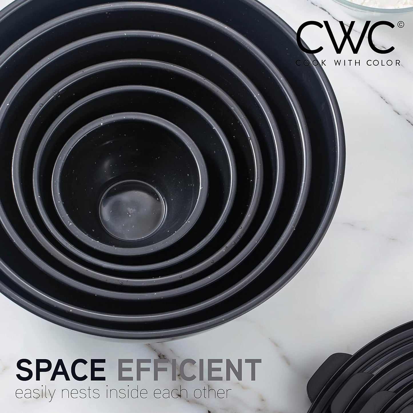 COOK WITH COLOR Mixing Bowls with TPR Lids - 12 Piece Plastic Nesting Bowls Set Includes 6 Prep Bowls and 6 Lids, Microwave Safe Mixing Bowl Set (Mint)