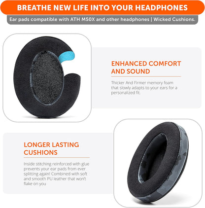 WC PadZ Velour - The Ultimate Upgraded Earpads by Wicked Cushions - Compatible With Audio Technica, HyperX, SteelSeries Arctis & More - Extra Thick - Bigger Opening - Softer Memory Foam | Black Floral