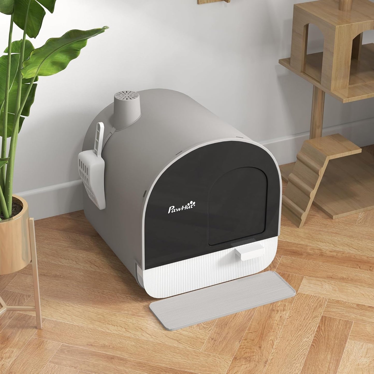 PawHut Large Cat Litter Box with Lid, Enclosed Kitty Litter Box with Slide-Out Tray, Scoop, Filter, Green