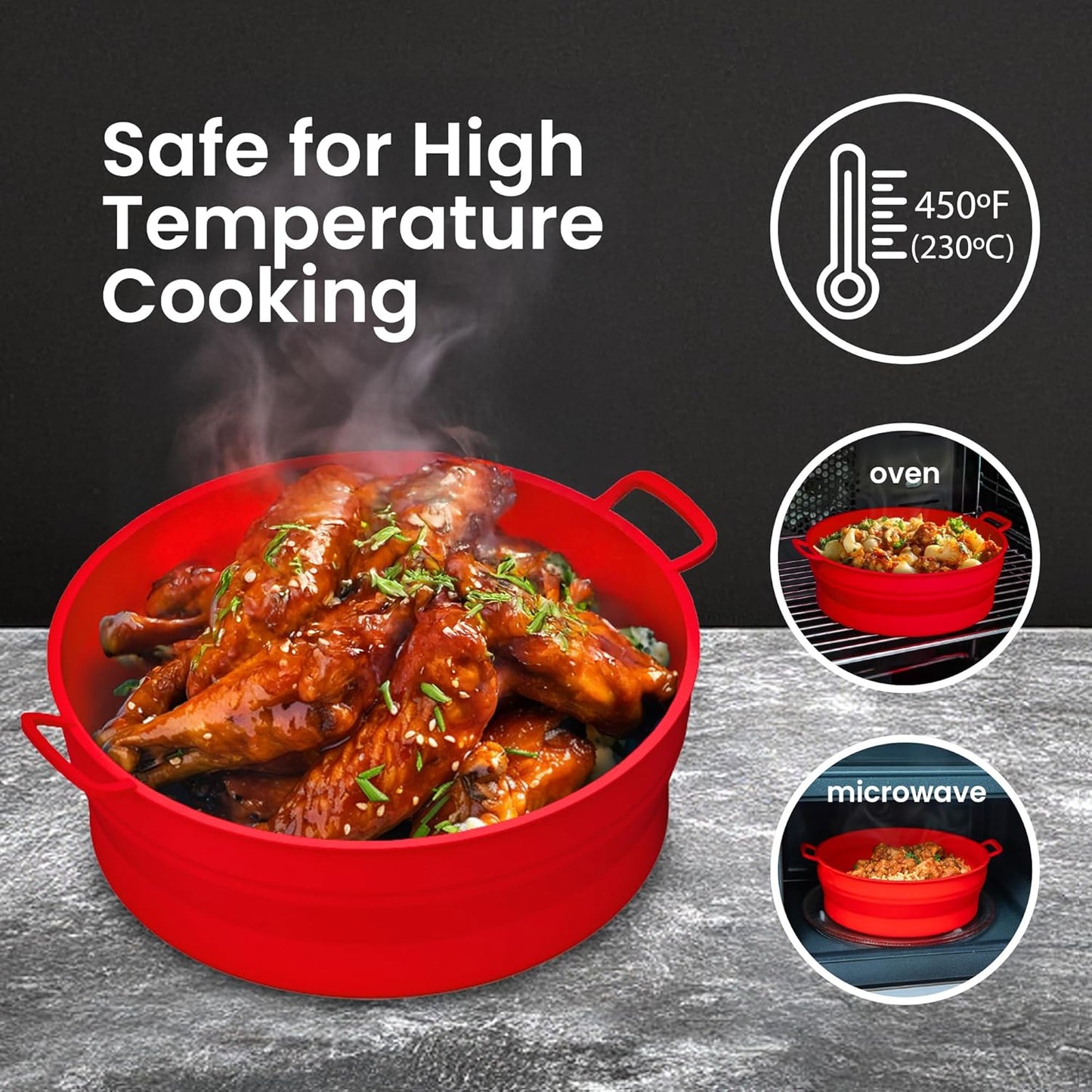Collapsible Silicone Air Fryer Basket Liners Pot - AirFryer Liners Reusable Bowls for 3 to 5 qt - Air Fryer Accessories 2 Pack - Round Silicone Liners (Red & Blue)