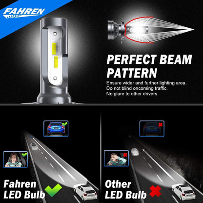 FAHREN H11 H9 LED Headlight Bulbs, 40000LM Super Bright H11 LED Bulb with Canbus Driver, 360° Adjustable Light Angle Halogen Replacement Kit, 6500K White IP68 Waterproof, Pack of 2