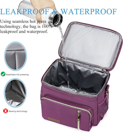 Lunch Bag for Women Men Double Deck Lunch Box - Leakproof Insulated Soft Large Lunch Cooler Bag, MIYCOO (Black,15L)