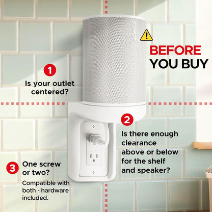 ERA100 Shelf Wall Outlet AC, White, Home, Compatible with Sonos ERA 100, Plug Mount Organizer, Bathroom, Kitchen, Bedrooms, Cord Management, Easy Installation, Mounting Kit Included