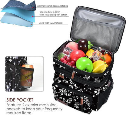 Lunch Bag for Women Men Double Deck Lunch Box - Leakproof Insulated Soft Large Lunch Cooler Bag, MIYCOO (Black,15L)
