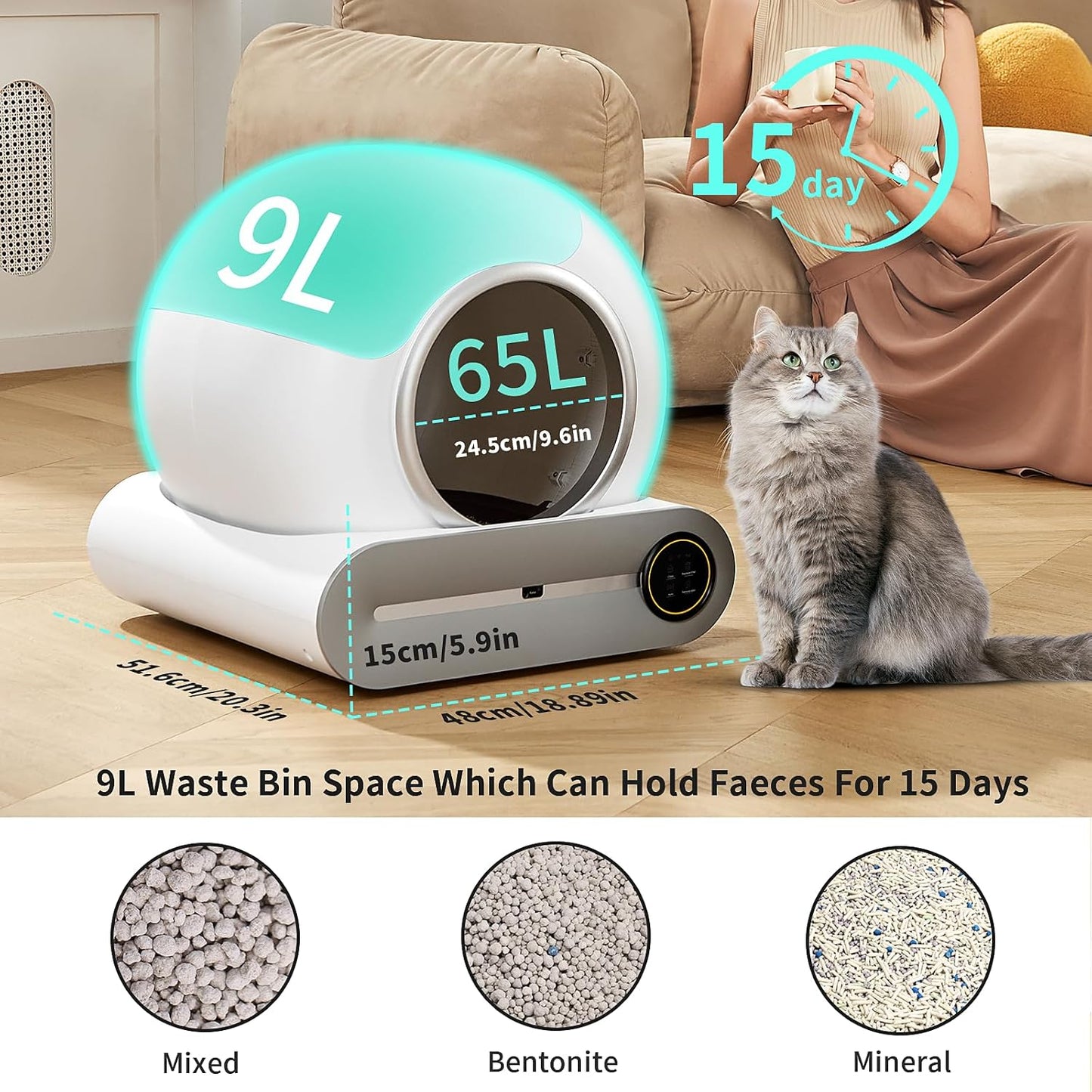 NAHARO Multi-Functional Automatic Cat Litter Box - Self-Cleaning Box Odorless with Real-Time Monitoring and Safety Alarm