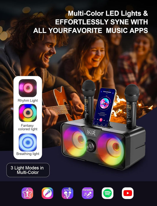 Karaoke Machine for Adults Kids with 2 UHF Wireless Microphones,Portable Bluetooth Singing PA Speaker System with LED Lights for Home Party,Outdoor/Indoor/Wedding,Church,Picnic,Birthday Gifts (SK1)