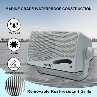 Herdio 3.5 Inch Passive Outdoor Speakers Wired Waterproof, 200W 3 Way Premium Mountable Wall Mount Speakers with Superior Sound, All-Weather Durability, for Patio Marine Boat Garage Indoor(White Pair)