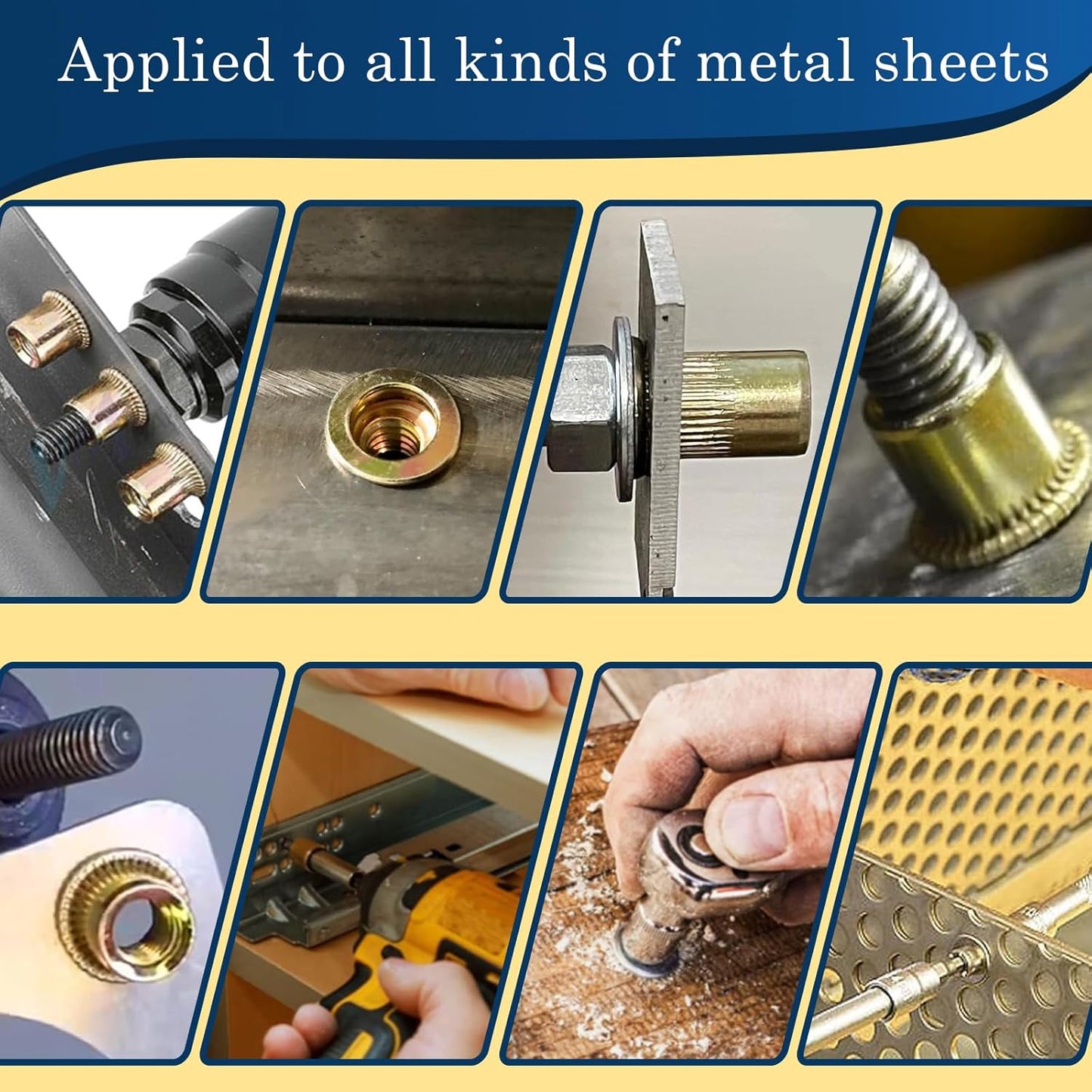 Vifmy Metric & SAE Rivet Nut Assortment Kit(420 Pcs),m3 m4 m5 m6 m8 m10 m12#6-32#8-32#10-24 1/4"-20 5/16"-18 3/8"-16 UNC Flat Head Rivnut Set,Zinc Plated Finish Carbon Steel Nutsert