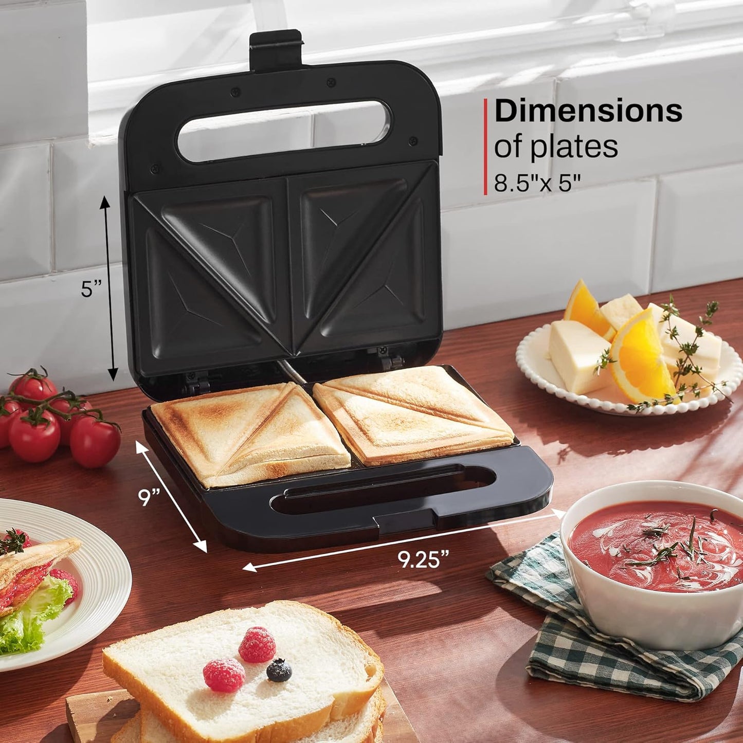 Elite Gourmet ESM-2207SS# Stainless Steel Sandwich Panini Maker Grilled Cheese Machine Tuna Melt Omelets Non-stick Cooking Surface, 2 Slice, 750 Watts, Stainless Steel