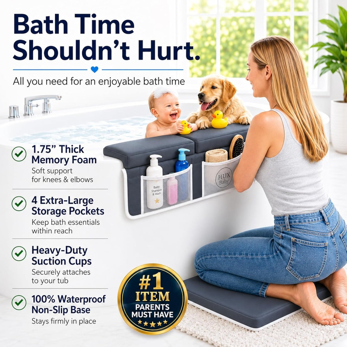 Baby Bath Kneeler and Elbow Rest Pad Set, Thick Kneeling Pad for bathtime, Comfortable Baby Bath Support Cushion, Essential Bathtub Accessories for Kids, Bain Pour Bebe, (Dark Gray)