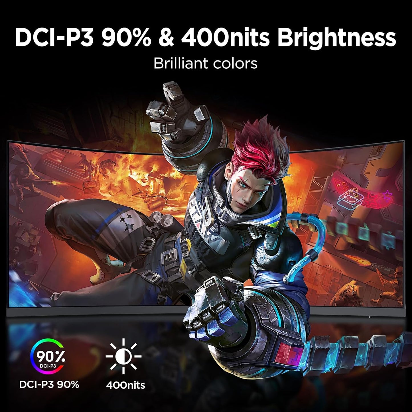 KOORUI 27 inch Gaming Monitor, QHD (2560 x 1440) R1500 180Hz Curved Monitors, AdaptiveSync with 1ms, VESA Compatible, HDR10, 1 x Display Port 1.4 & 2 x HDMI 2.0, Eye Care 27E6QCA